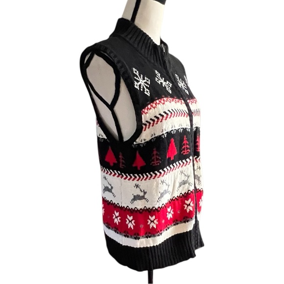 VTG. Christmas Reindeer,Snowflake Zipper front Vest. Size L. - Picture 2 of 8